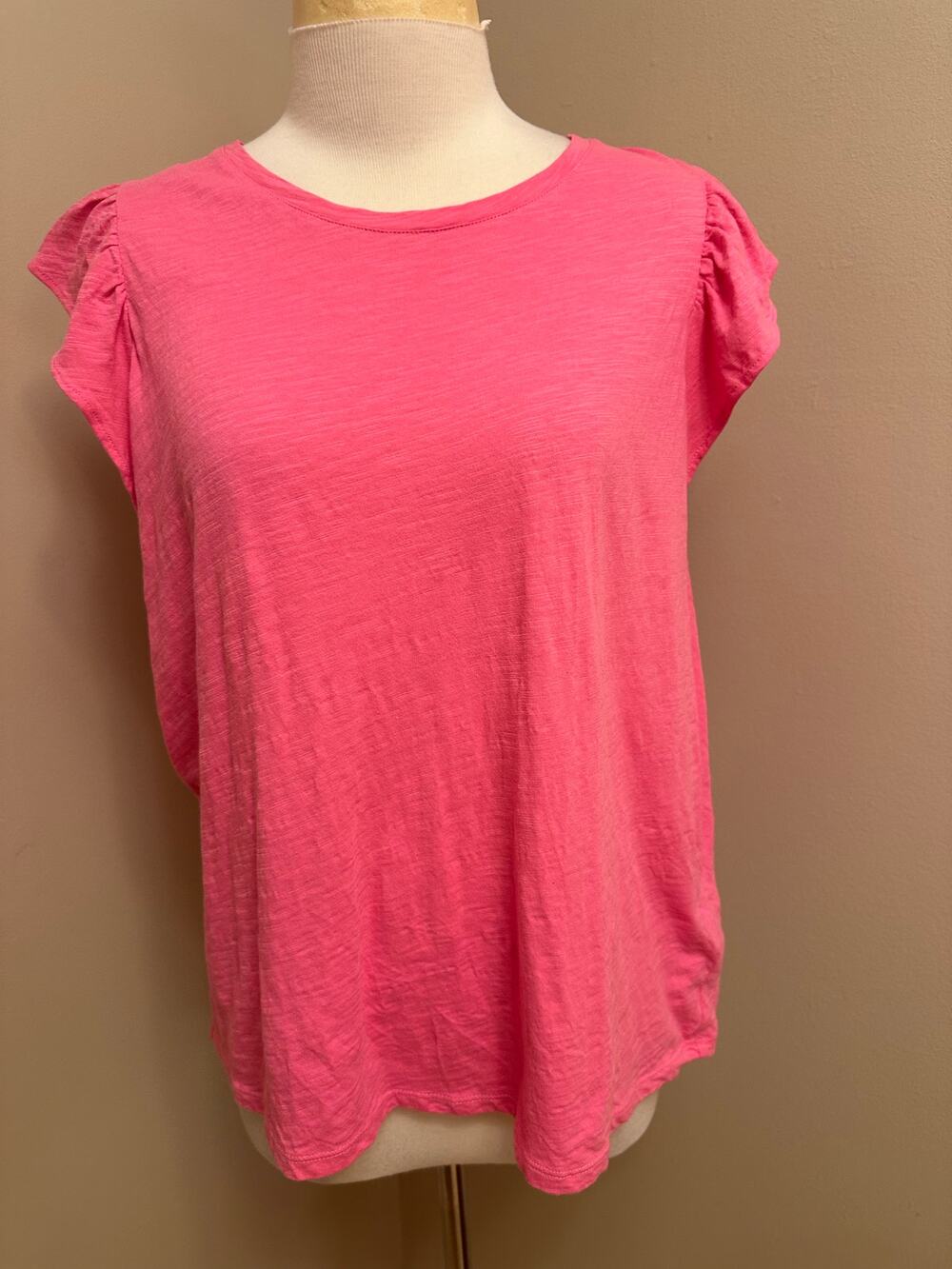 Boden Short Ruffle Sleeve Tee Bright Pink Sz Large